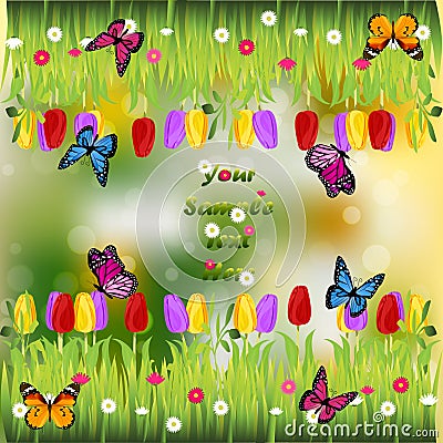 Grass with flowers Vector Illustration