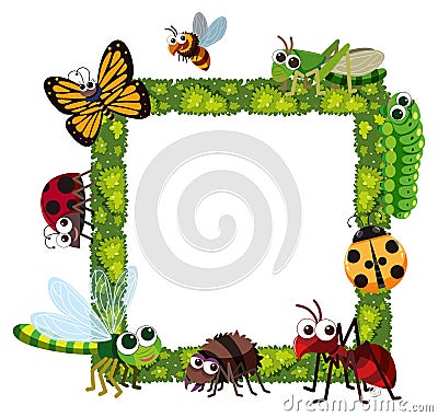Grass frame with many insects Vector Illustration