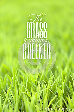 Grass is Always Greener Quote Stock Photo