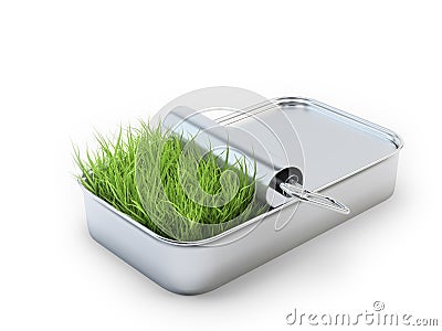 Grass growing out of a tin can Stock Photo