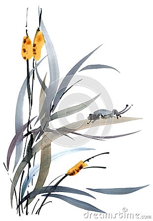 Grass and insect Cartoon Illustration