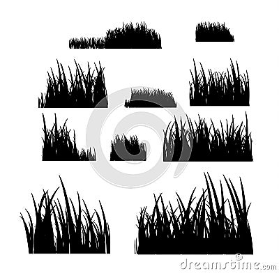 Grass meadow border vector pattern. Spring or summer plant field lawn. Black and white grass background Vector Illustration