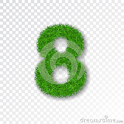 Grass number eight. Green number 8, isolated on white transparent background. Green grass eight, fresh symbol of nature Vector Illustration