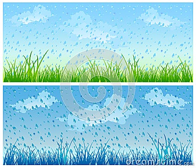 Grass and rain Vector Illustration