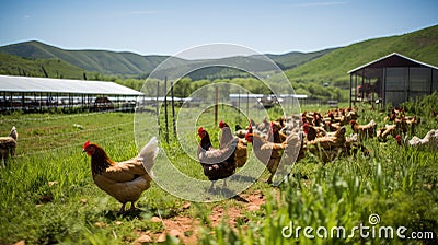 grass range chicken farm Cartoon Illustration