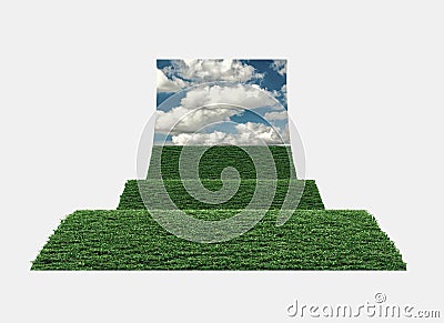 Grass road going far away. 3d render Stock Photo