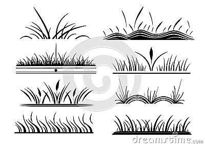 Grass set of symbols and signs.Eco icon set, hand drawn. Herb Stock Photo