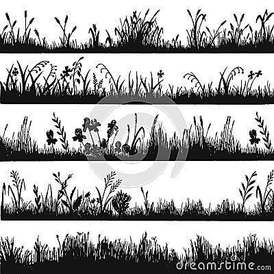 Grass silhouette design, natural environment herb border Vector Illustration