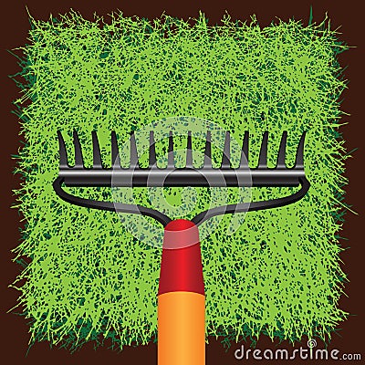 Grass sod and Garden rakes Vector Illustration