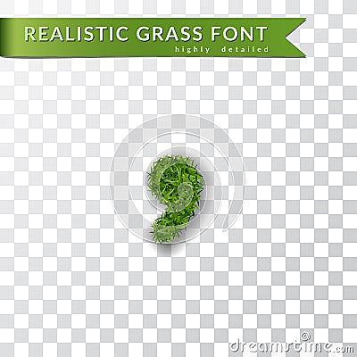 Grass symbol coma, apostrophe text, alphabet 3D design. Green font isolated white transparent background. Symbol eco Vector Illustration