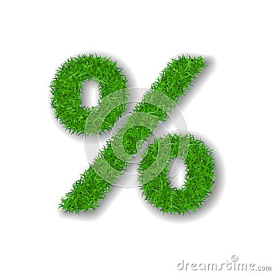 Grass symbol percent. Green percent, on white background. Green grass 3D percent, symbol of fresh nature, lawn Vector Illustration