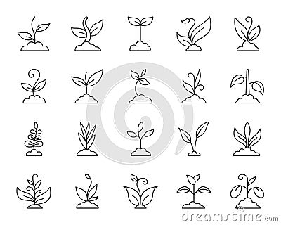 Grass simple black line icons vector set Vector Illustration