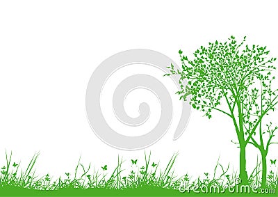 Grass and Trees Vector Illustration