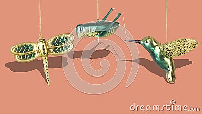 grasshopper bird dragonfly with cut out Stock Photo