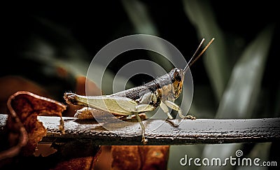 Grasshopper on branch Stock Photo