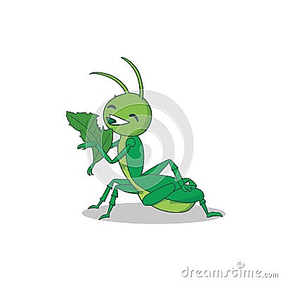 grasshopper eating leaf cartoon vector illustration Cartoon Illustration