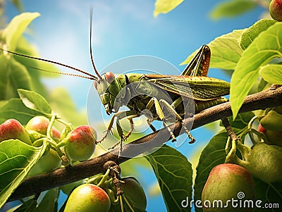 Grasshopper eating leaves Made With Generative AI illustration Cartoon Illustration