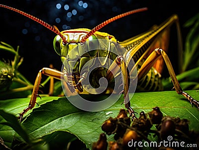 Grasshopper eating leaves Made With Generative AI illustration Cartoon Illustration