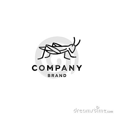 Grasshopper mantis logo, cricket insect icon in trendy minimal Geometric line linear style Vector Illustration
