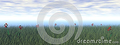 Grassland with flowers - 3D render Stock Photo