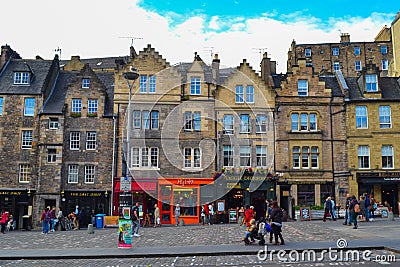 The Grassmarket in Edinburgh, Scotland. Beautiful square with tr Editorial Stock Photo