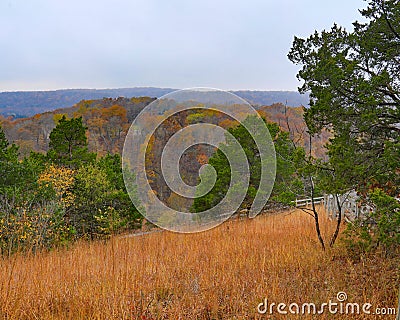 Prairie grass beneath Water tower at HaHa Tonka Castle Stock Photo