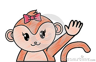 Grated adorable female monkey animal with hand up Vector Illustration