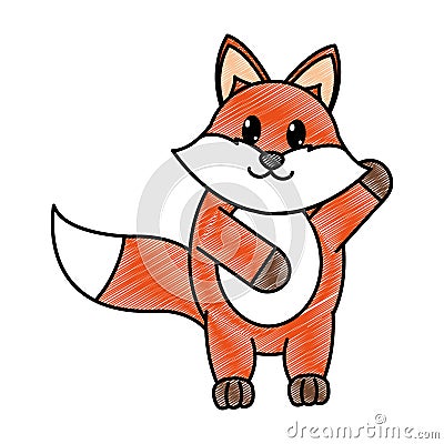Grated adorable fox wild animal with hand up Vector Illustration