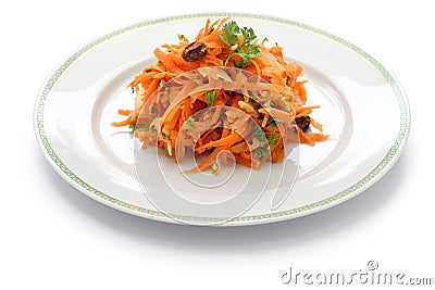 Grated carrot salad and grater Stock Photo