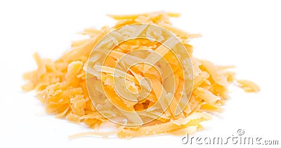 Grated Cheddar isolated on white Stock Photo