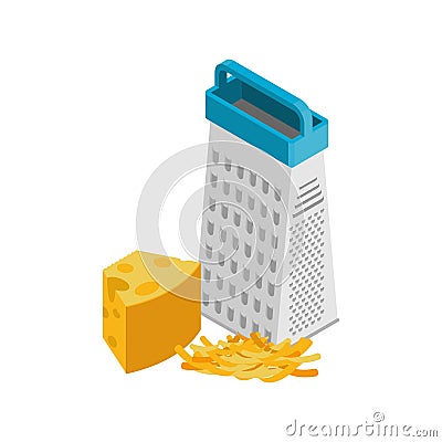 Grated cheese and grater isolated. Food Ingredients on white background Vector Illustration