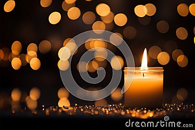 Grateful glow Candles flame and round bokeh, perfect for Thanksgiving Stock Photo