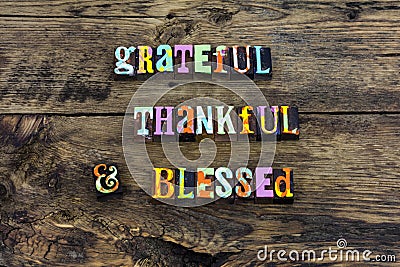 Grateful thankful blessed heart love typography Stock Photo