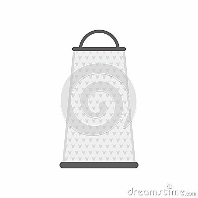 Grater flat icon. Kitchen utensil for food preparation. Cooking equipment concept. Grating piece of parmesan cheese. Vector Vector Illustration