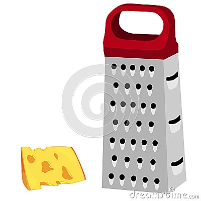 Grater with red handle and cheese Vector Illustration