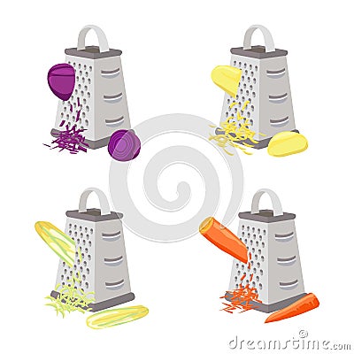 Grater rub vegetables carrot potatoes and beet Cartoon Illustration