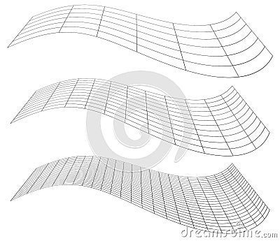 Graticule grid, mesh plane with deform, distortion effect. Reticulate, grate, plexus abstract pattern Vector Illustration