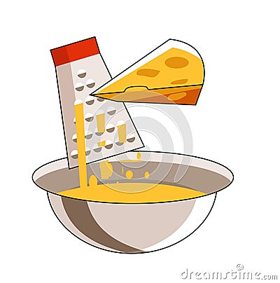Grating cheese for making fondue isolated on white Vector Illustration