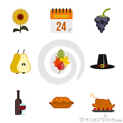 Gratitude celebration icons set, flat style Vector Illustration