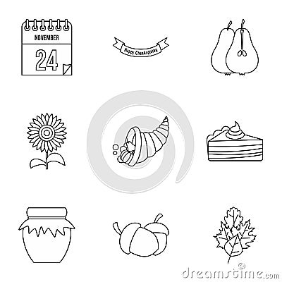 Gratitude celebration icons set, outline style Cartoon Illustration