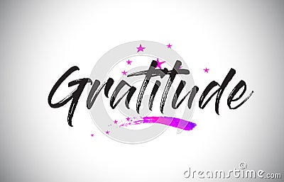 Gratitude Handwritten Word Font with Vibrant Violet Purple Stars and Confetti Vector Vector Illustration