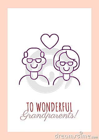 With gratitude to wonderful grandparents postcard with linear glyph icon Vector Illustration