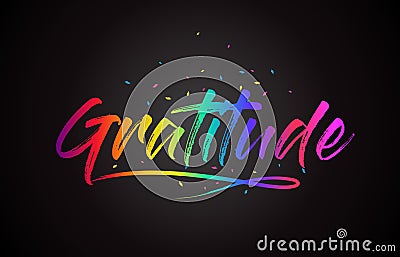 Gratitude Word Text with Handwritten Rainbow Vibrant Colors and Confetti Vector Illustration