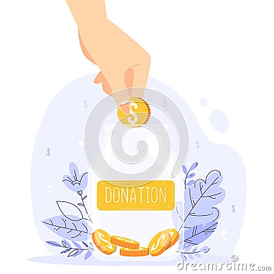 Gratuity concept. Jar of tips. Good feedback or donation for the great service. Vector Illustration