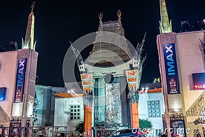 Grauman`s Chinese Theater on hollywood blvd los angeles at night Editorial Stock Photo