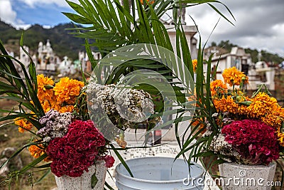 Grave decorated with flowers Stock Photo