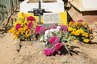 Grave decorated with flowers Editorial Stock Photo