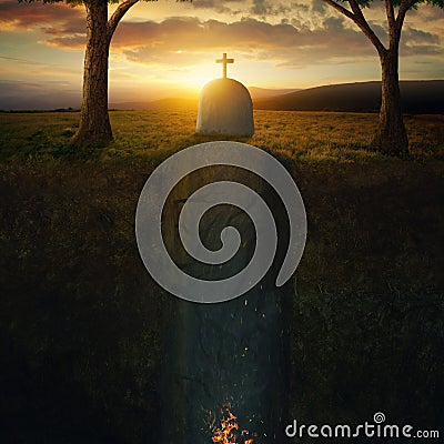 Grave and flames Stock Photo