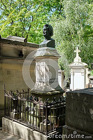 The grave of Honore de Balzac at Pere Lachaise cemetery in Paris Editorial Stock Photo