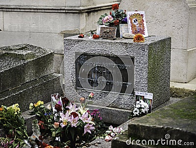 The grave of Jim Morrison in Paris - Pere Lachaise cemetery Editorial Stock Photo
